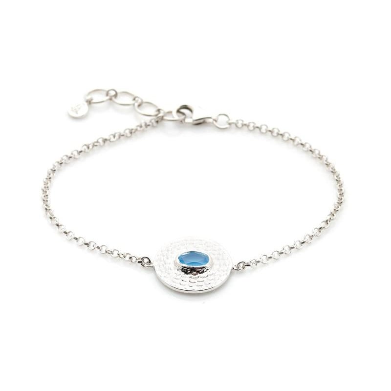 Bracciale con calcedonio blu ovale, in argento 925 rodiato, lunghezza 16+2 cm
