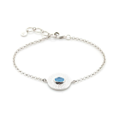 Armband met ovale blauwe chalcedoon, in 925 gerhodineerd zilver, lengte 16+2 cm