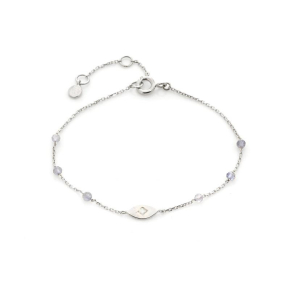 Bracelet avec pierre de lune et Iolite, en argent rhodié 925, longueur 15,5+3 cm