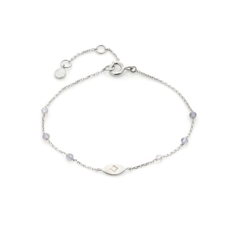 Bracciale con pietra di luna e Iolite, in argento 925 rodiato, lunghezza 15,5+3 cm