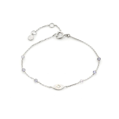 Pulsera con piedra de luna y lolita, en plata 925 rodiada, longitud 15,5+3 cm