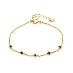 Pulseira com lápis-lazúli quadrado azul, em prata dourado 925, comprimento 15+3 cm