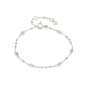 Pulseira com iolite azul natural, em prata 925 banhada a ródio, comprimento 15,5+3 cm