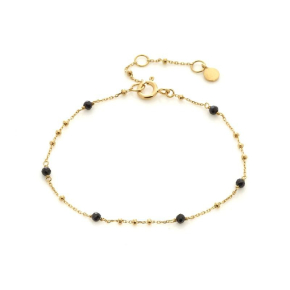 Doğal siyah spinelli, 925 altın gümüş bileklik, uzunluk 15+3 cm