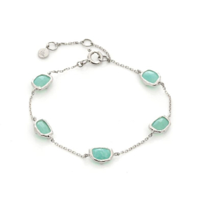Bracelet avec amazonite bleue naturelle, en argent rhodié 925, longueur 15+3 cm