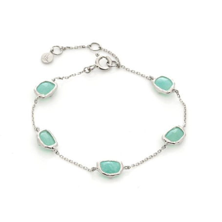 Bracelet avec amazonite bleue naturelle, en argent rhodié 925, longueur 15+3 cm