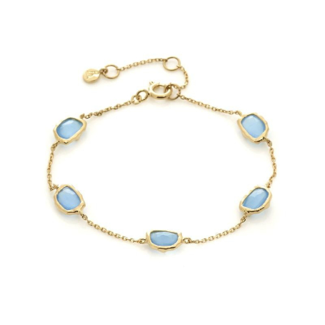 Bracelet avec calcédoine bleue irrégulière, en argent doré 925, longueur 15+3 cm