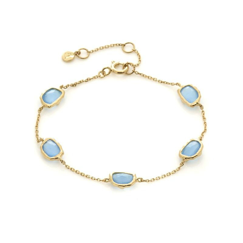 Bracelet avec calcédoine bleue irrégulière, en argent doré 925, longueur 15+3 cm