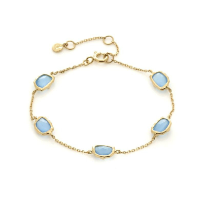 Bracelet avec calcédoine bleue irrégulière, en argent doré 925, longueur 15+3 cm