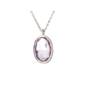 Mor ametistli kolye, 925 rodyum kaplama gümüş, uzunluk 42 + 3 cm