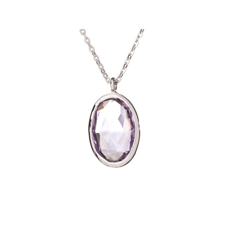 Halskette mit violettem Amethyst, aus 925 rhodiniertem Silber, Länge 42 + 3 cm