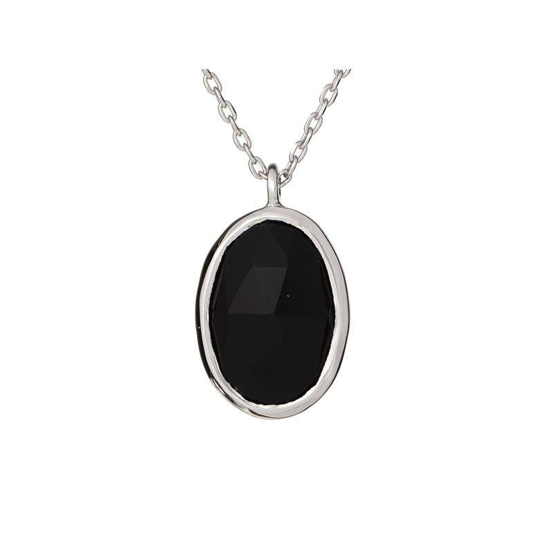 Collar con ónix negro natural ovalado, en plata 925 rodiada, largo 42+3cm