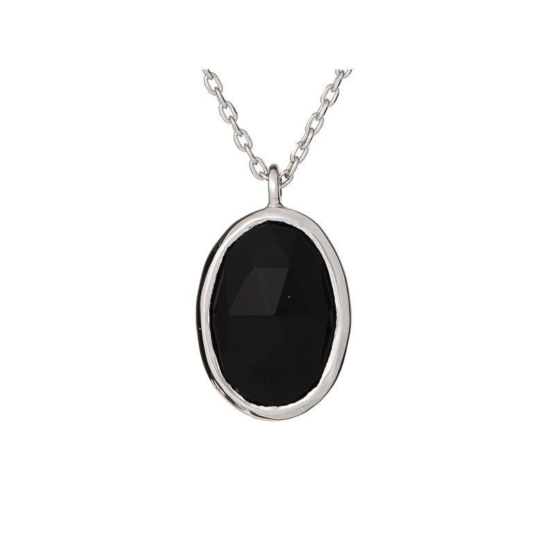 Collier avec onyx noir naturel ovale, en argent rhodié 925, longueur 42+3cm
