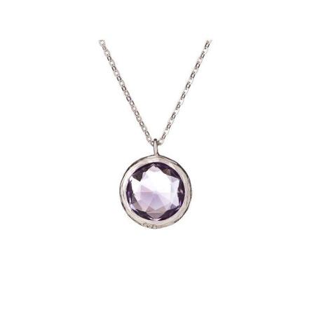 Necklace with natural purple amethyst, in 925 rhodium silver, length 42+3cm