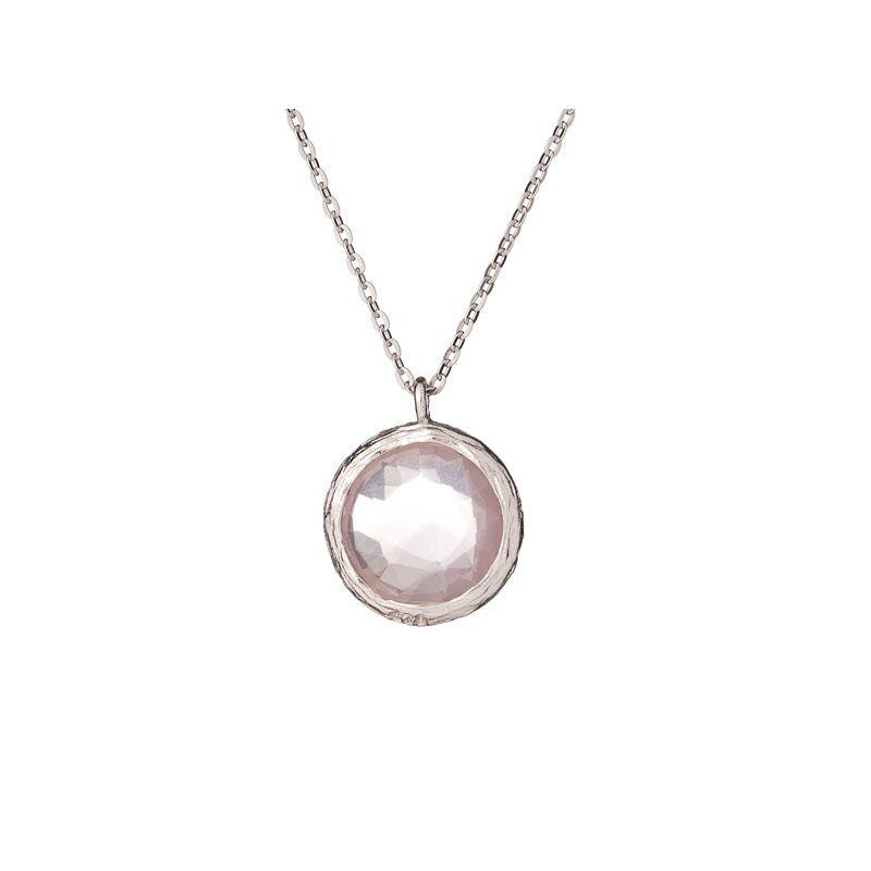 Collar con cuarzo rosa natural, en plata 925 rodiada, largo 42+3cm