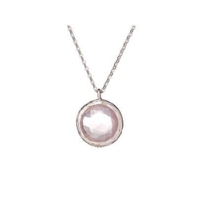 Colier cu cuarț trandafir natural, din argint 925 rodiu, lungime 42+3cm