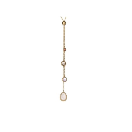 Colar com pedras múltiplas multicoloridas, em prata dourado 925, comprimento 80 cm