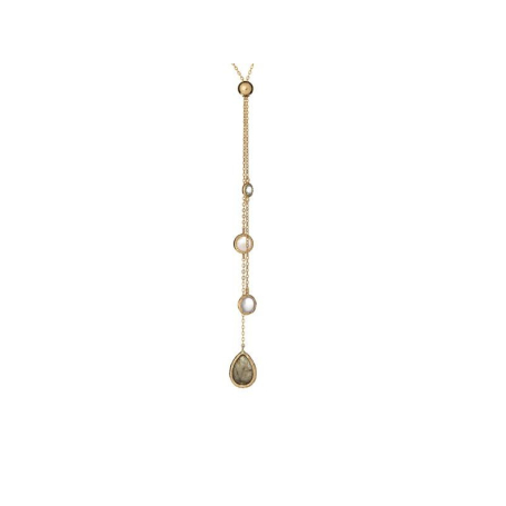 멀티 컬러의 멀티 스톤이 황금 925 도금 실버 목걸이, 길이 80 cm
