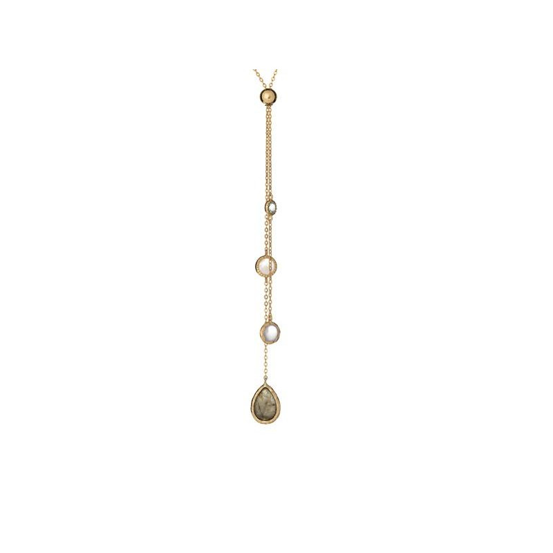 Colar com pedras múltiplas multicoloridas, em prata dourado 925, comprimento 80 cm
