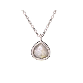 Heart necklace with multi-colored labradorite, in 925 rhodium silver, 42 + 3 cm