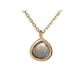 Colar coração com labradorita multicolorida, em prata dourado 925, 42 + 3 cm