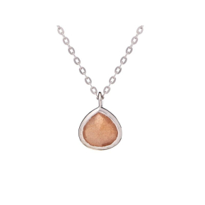 Pembe ay taşlı kalp kolye, 925 rodyum kaplama gümüş, uzunluk 42 + 3 cm