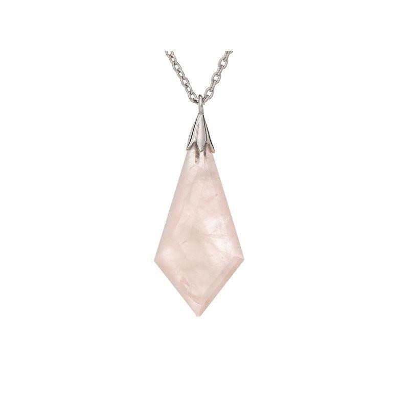 Collar con gota de cuarzo rosa, en plata 925 rodiada, longitud 45 + 3 cm