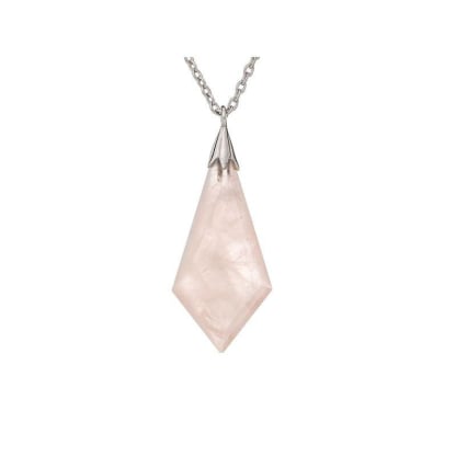 Colar com gota de quartzo rosa, em prata 925 banhada a ródio, comprimento 45 + 3 cm