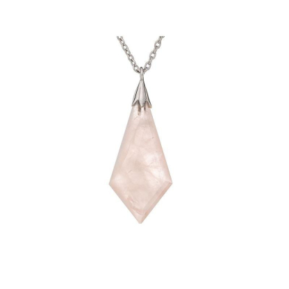 Collar con gota de cuarzo rosa, en plata 925 rodiada, longitud 45 + 3 cm