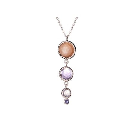Collana con multipietre multicolori, in argento 925 rodiato, lunghezza 44+5 cm