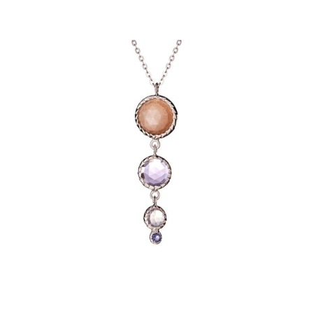 Necklace with multi-colored stones, in 925 rhodium silver, length 44 + 5 cm