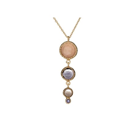 Collana con multipietre multicolori, in argento dorato 925, lunghezza 44+5 cm