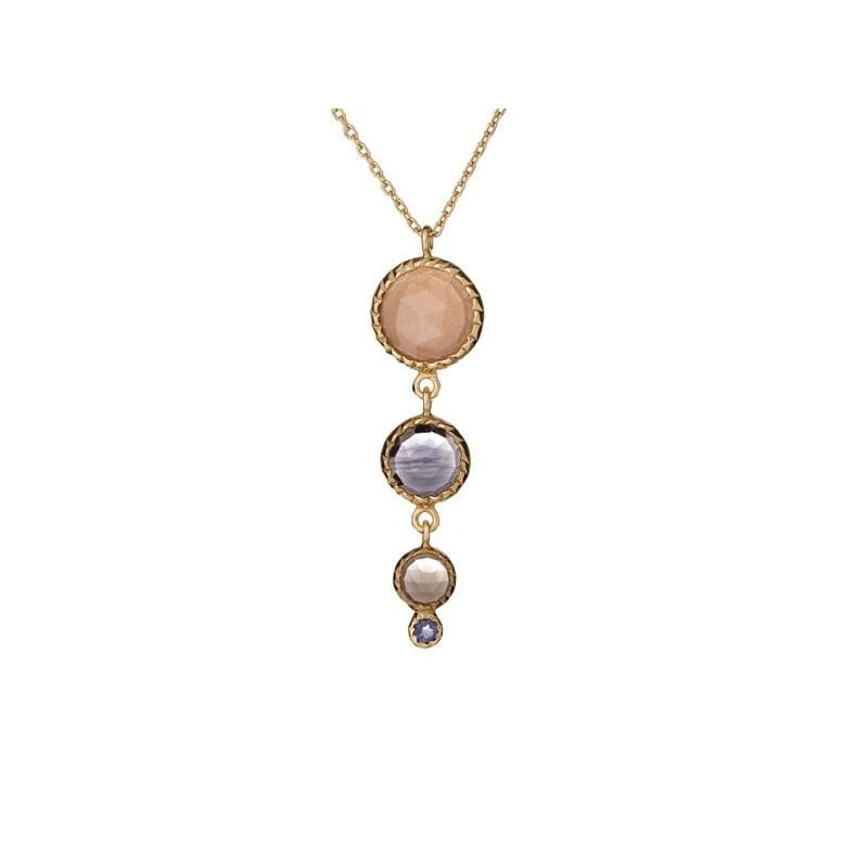 Necklace with multi-colored stones, in 925 gold plated silver, length 44 + 5 cm