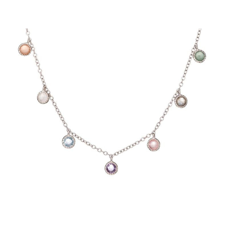 Collana con multipietre multicolori, in argento 925 rodiato, lunghezza 42+3 cm