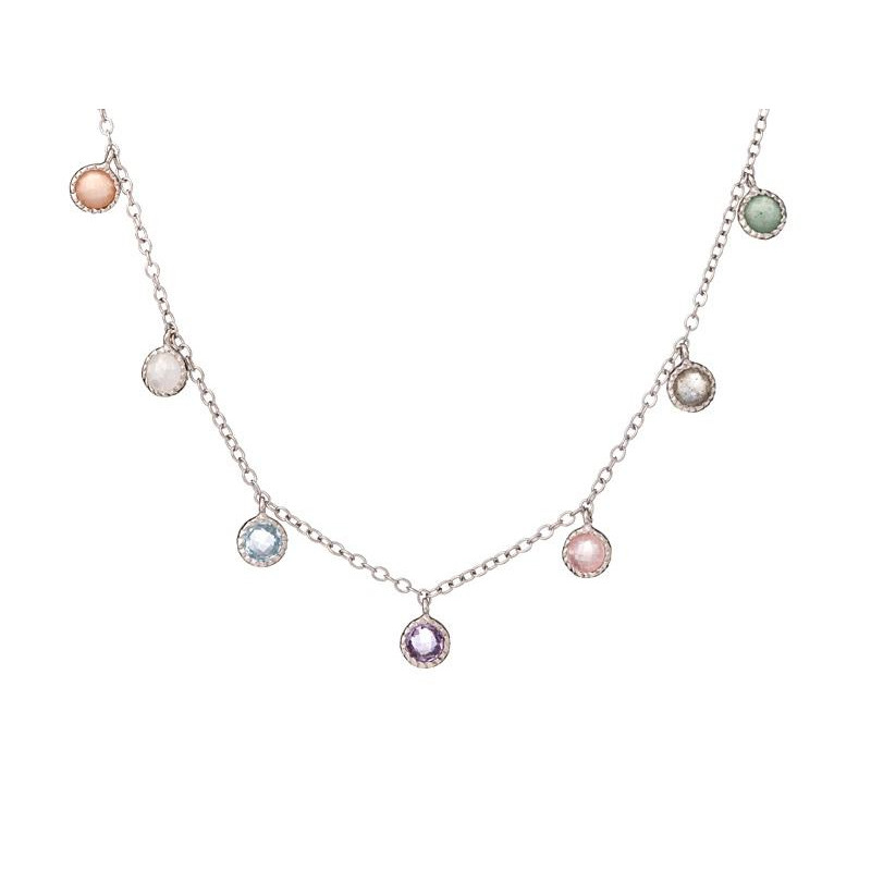 Colier cu pietre multicolore, din argint 925 rodiu, lungime 42 + 3 cm