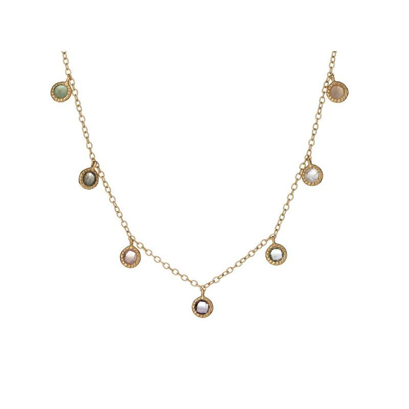 Necklace with multi-colored stones, in 925 gold plated silver, length 42+3cm
