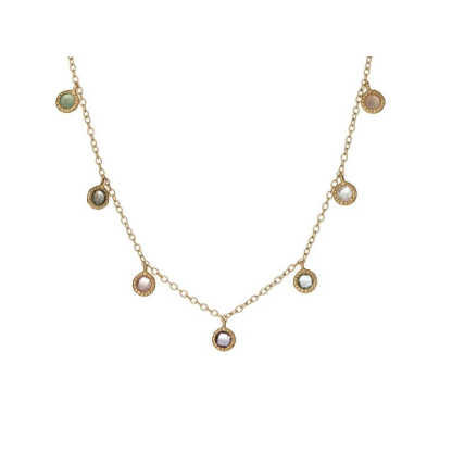 Colier cu pietre multicolore, din argint aurit 925, lungime 42+3cm