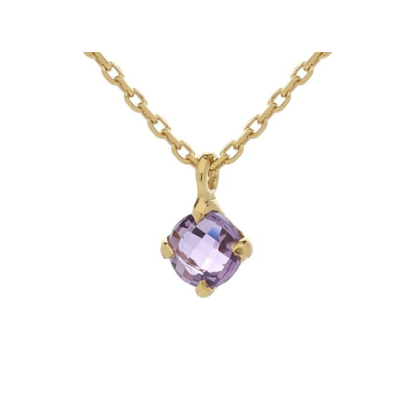 Collar con amatista violeta, en plata dorado 925, largo 42 + 3 cm