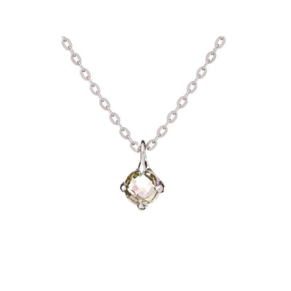 천연 옐로우 쿼츠가 세팅된 925 로듐 도금 실버 목걸이, 길이 42 + 3 cm