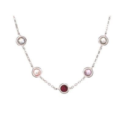 Collar con piedras multicolores, en plata 925 rodiada, largo 42+3cm