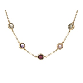 Collana con multi pietre multicolori, in argento dorato 925, lunghezza 42+3 cm