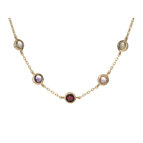Necklace with multi-colored stones, in 925 gold plated silver, length 42 + 3 cm
