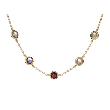 Collana con multi pietre multicolori, in argento dorato 925, lunghezza 42+3 cm