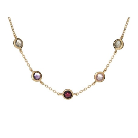 Collar con piedras multicolores, en plata dorado 925, largo 42 + 3 cm