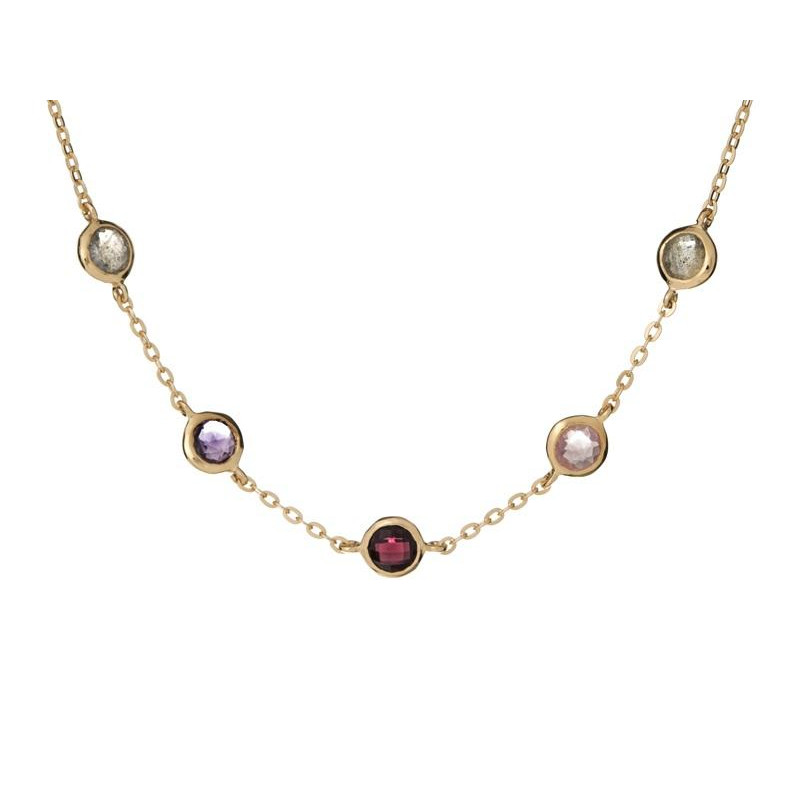 Collar con piedras multicolores, en plata dorado 925, largo 42 + 3 cm