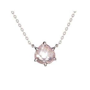 Collana cuore con quarzo rosa naturale, in argento 925 rodiato, lunghezza 42+3cm