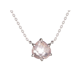 Heart necklace with natural rose quartz, in 925 rhodium silver, length 42+3cm