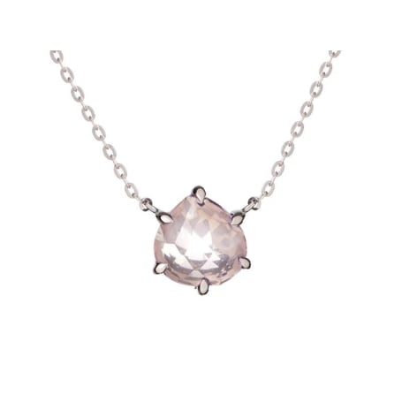 Colar coração com quartzo rosa natural, em prata 925 banhada a ródio, comprimento 42+3cm