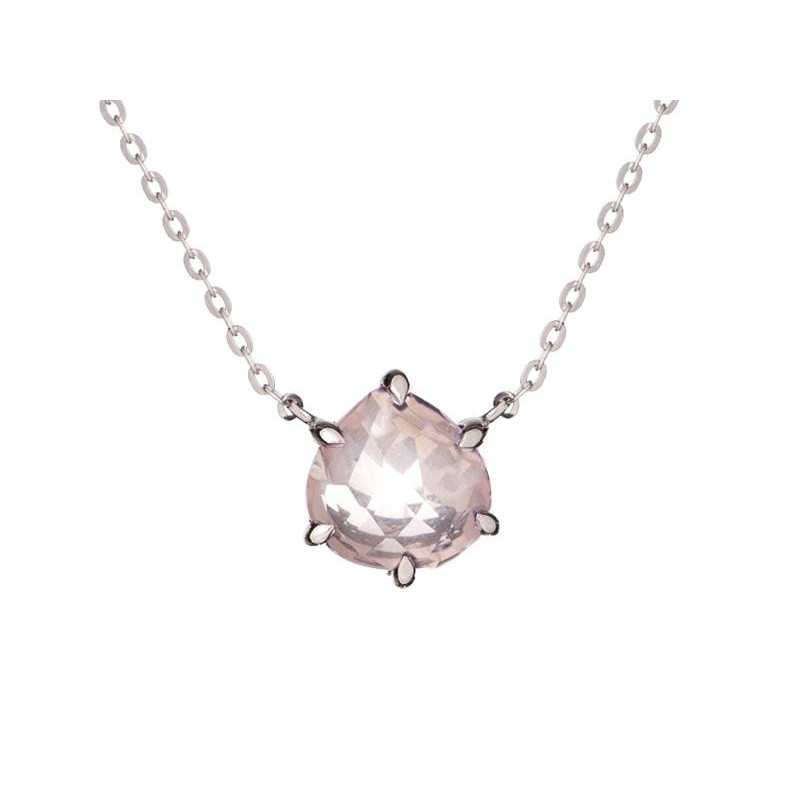 Collar de corazón con cuarzo rosa natural, en plata 925 rodiada, largo 42+3cm