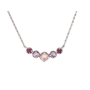 Collier avec multipierres multicolores, en argent rhodié 925, longueur 42 + 3 cm